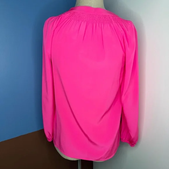 Lilly Pulitzer Elsa Top Hot Pink 100% Silk Smocked Blouse Gold Buttons XS - Picture 5 of 7